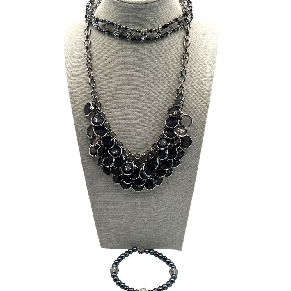 Vintage-Inspired Beaded Choker Statement Necklace & Bracelet Set M23